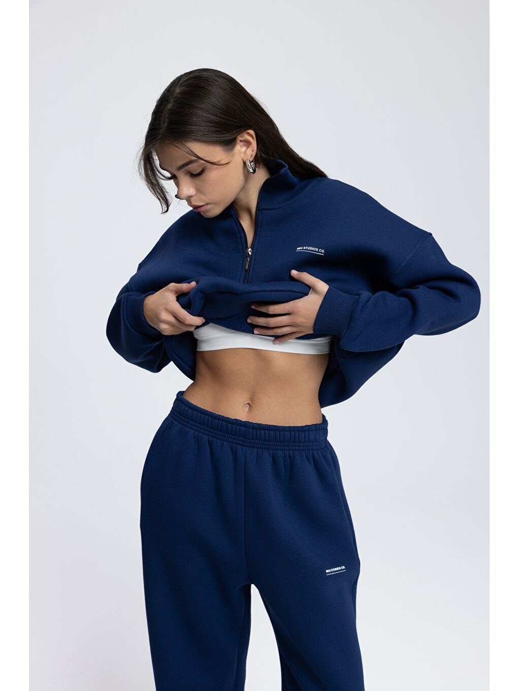 Ravel Fermuarlı Detay Lacivert Eşofman Takım-5