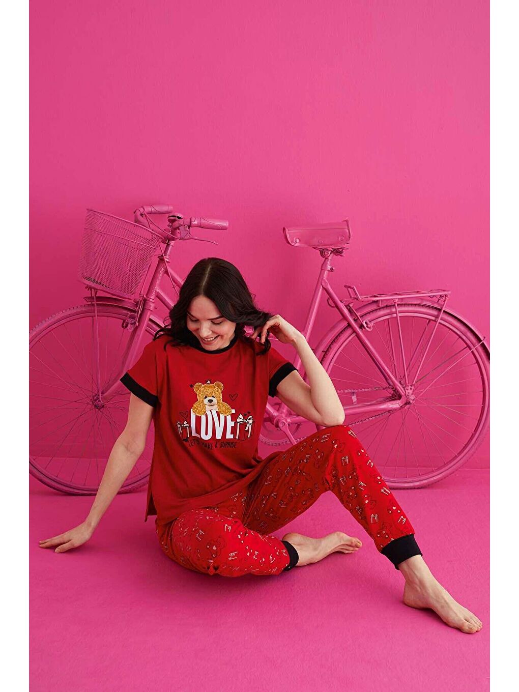 Kırmızı Pamuklu Pijama Takım 4936-1