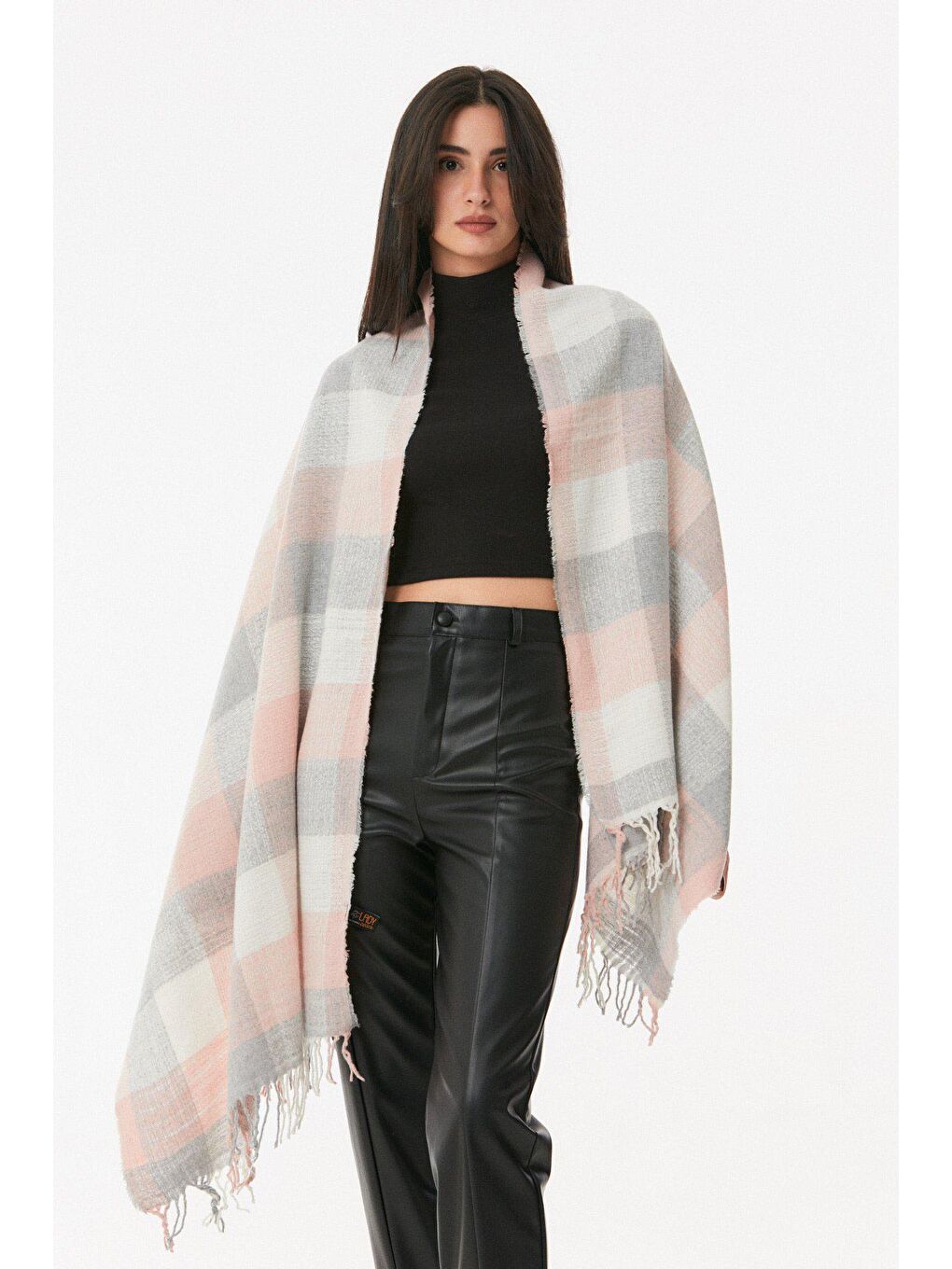 Pembe Ekose Desenli Yumuşak Dokulu Şal-1