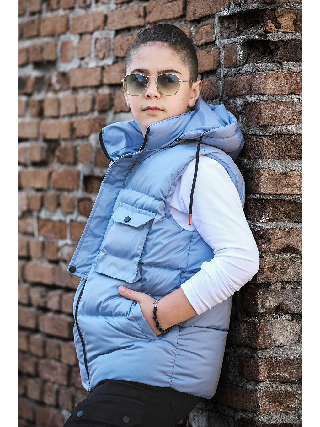 Mavi Erkek Çocuk Kapaklı Cepli Şişme Yelek YLK.2003-1