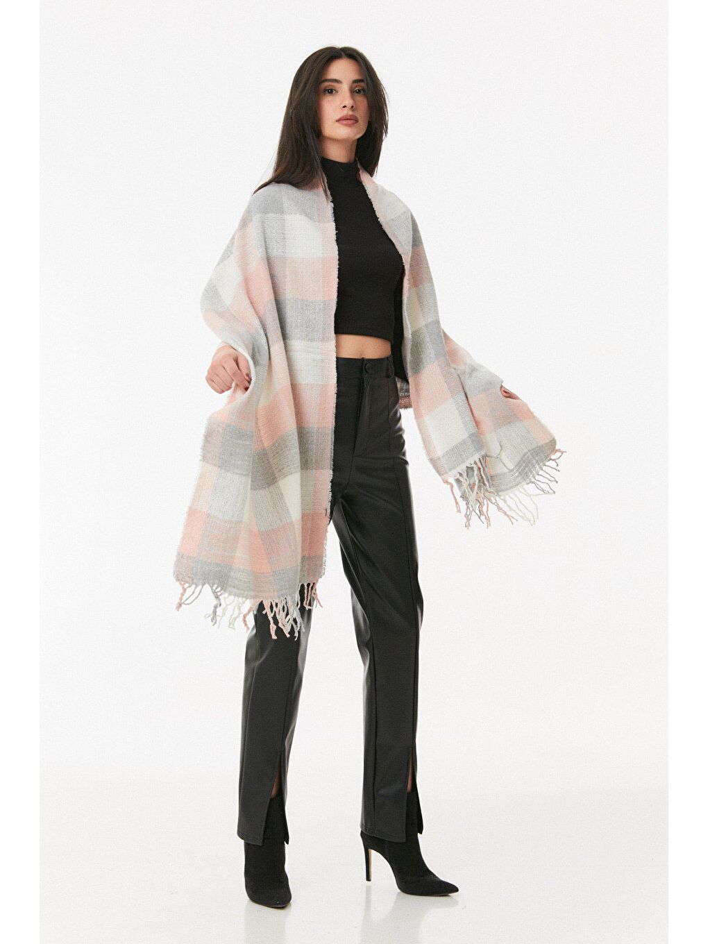 Pembe Ekose Desenli Yumuşak Dokulu Şal-2