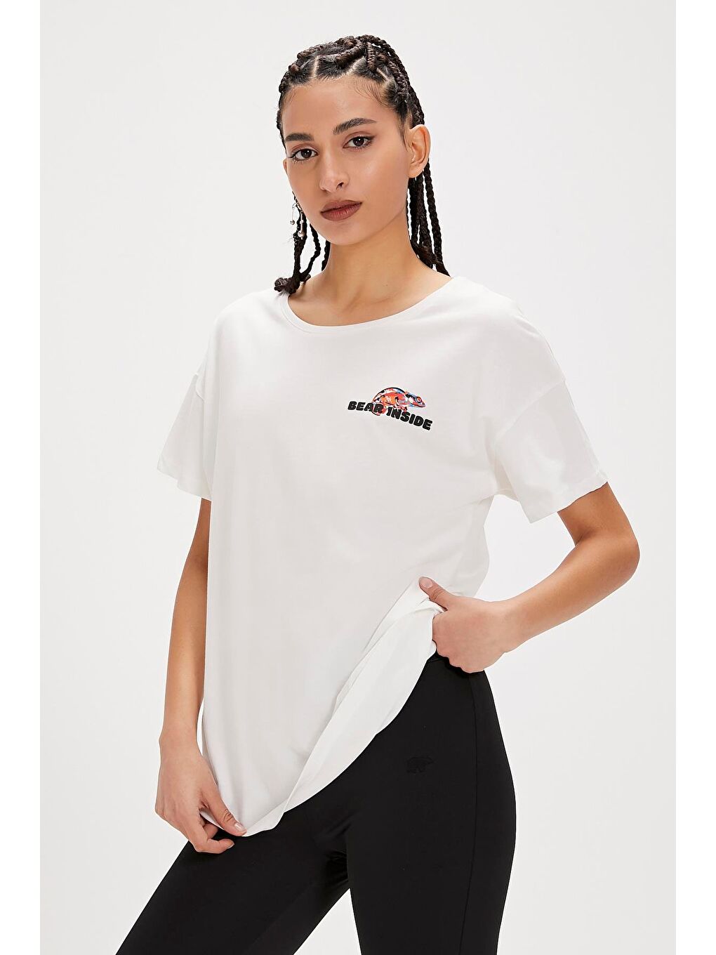 Ina Beyaz Baskılı Kadın Tişört-2