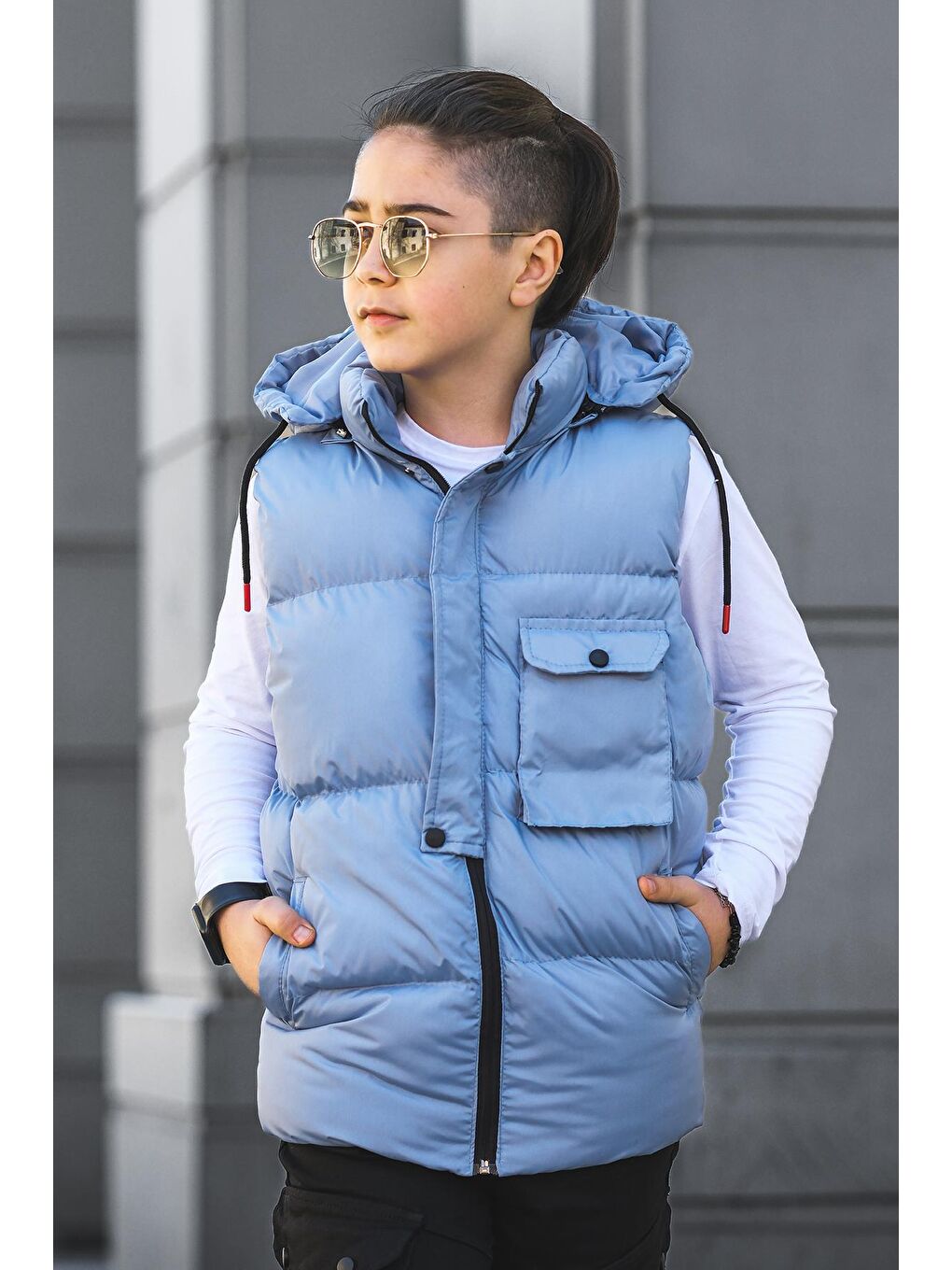 Mavi Erkek Çocuk Kapaklı Cepli Şişme Yelek YLK.2003-2
