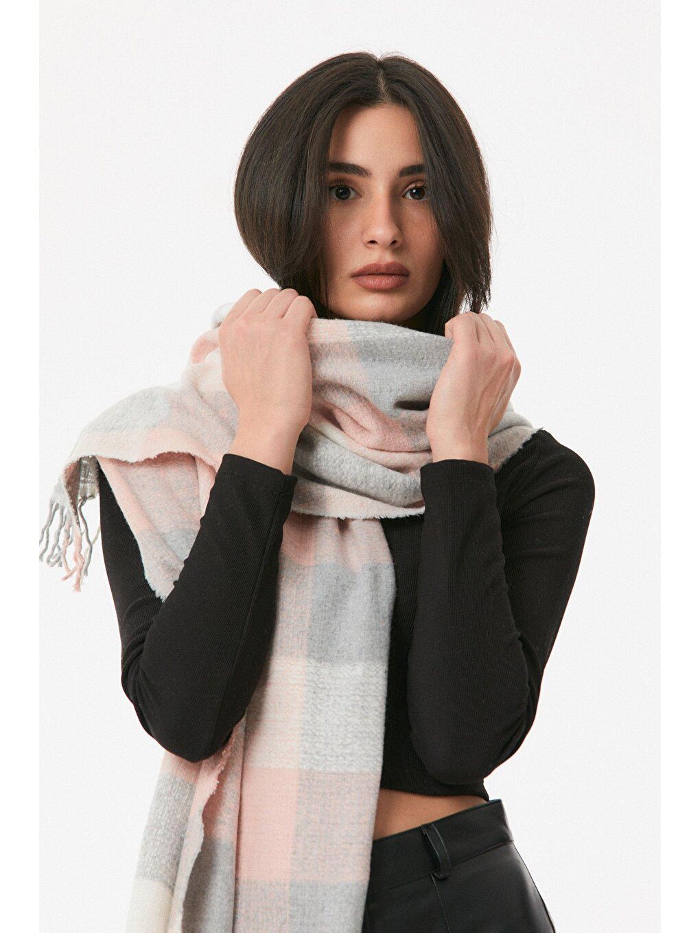 Pembe Ekose Desenli Yumuşak Dokulu Şal-4