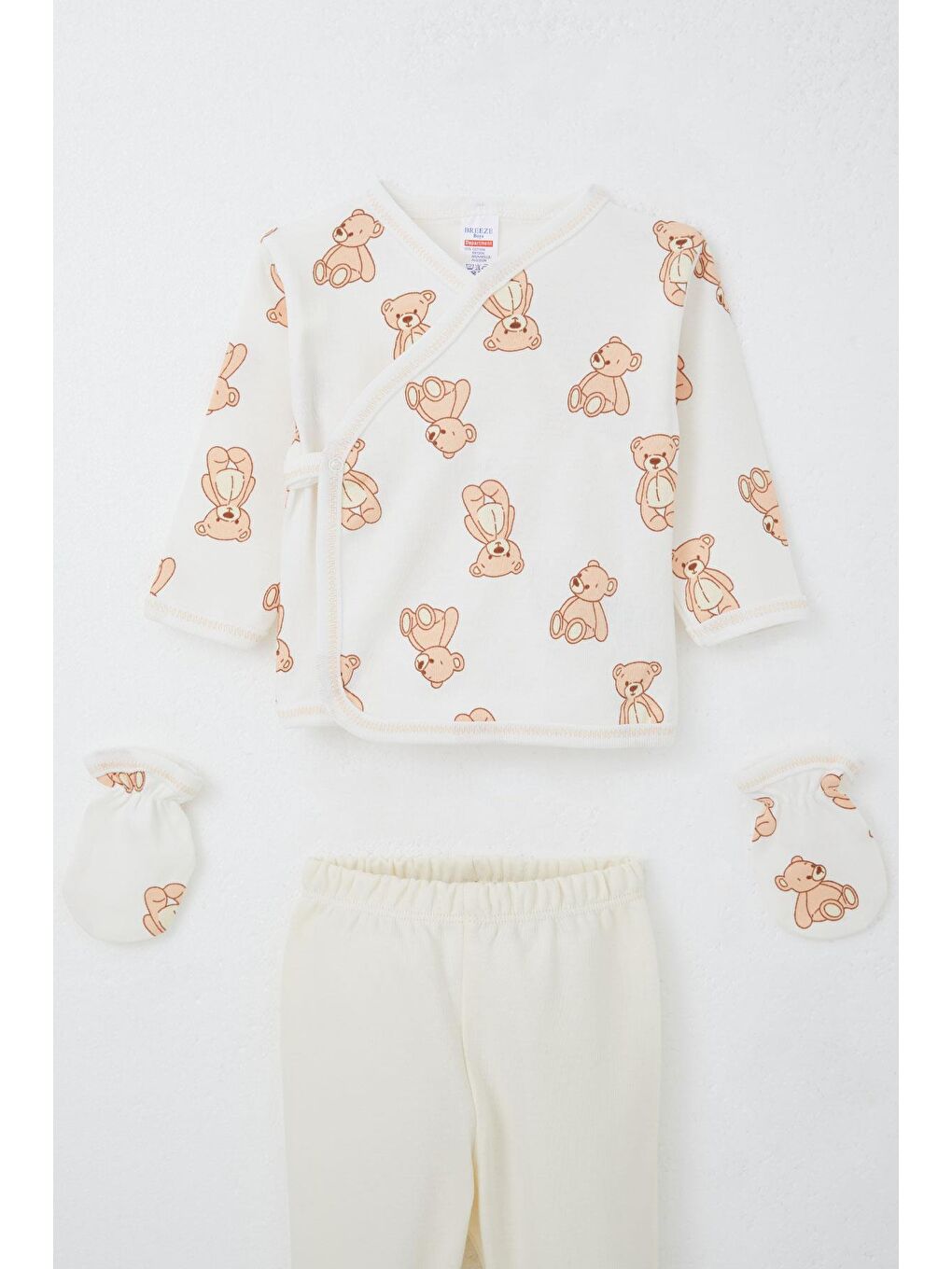 Erkek Bebek Hastane Çıkışı 5 Li Oyuncak Bebek Ayıcık Desenli Beyaz (0-3 Ay)-2