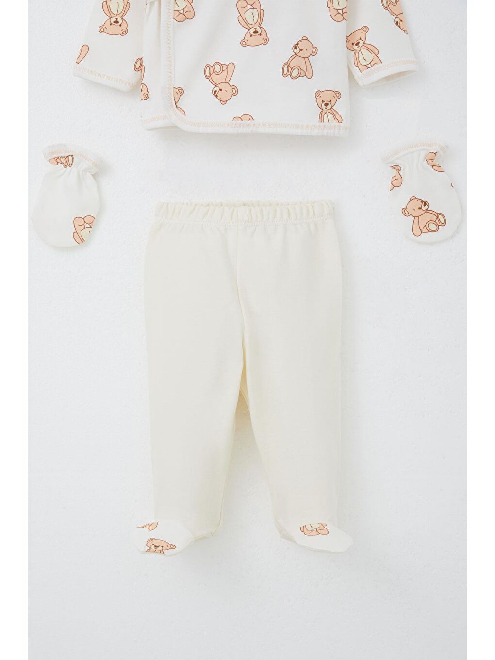 Erkek Bebek Hastane Çıkışı 5 Li Oyuncak Bebek Ayıcık Desenli Beyaz (0-3 Ay)-3