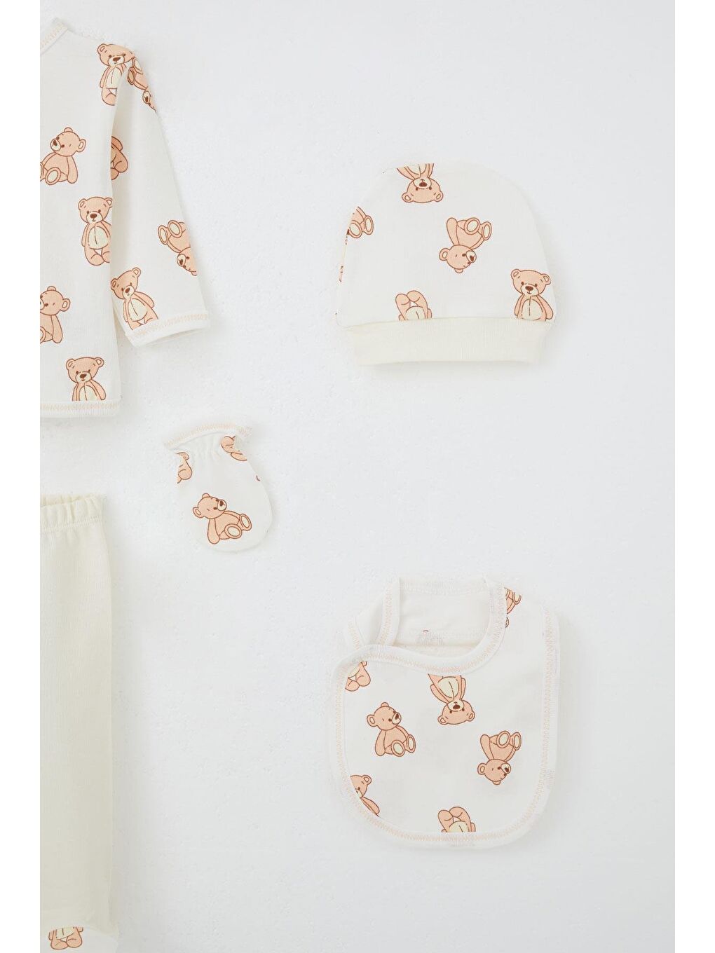 Erkek Bebek Hastane Çıkışı 5 Li Oyuncak Bebek Ayıcık Desenli Beyaz (0-3 Ay)-4