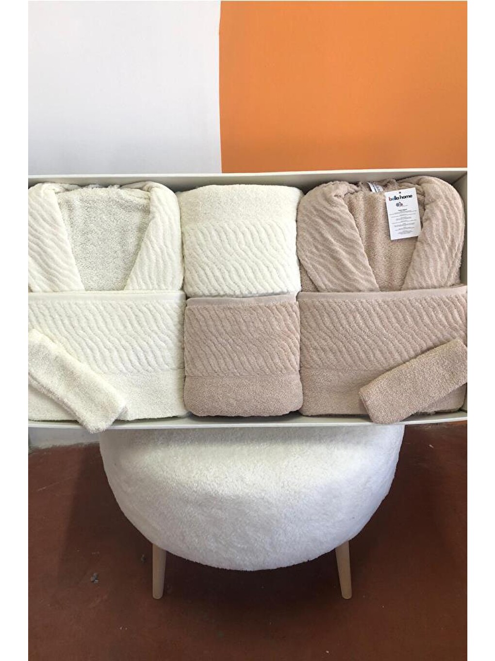 Karışık Zebra 8 Parça Aile Bornoz Takımı Krem - Bej