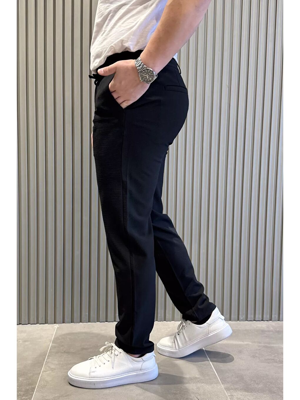 Siyah Erkek Bel Lastikli Bağcıklı Jogger Pantolon-1