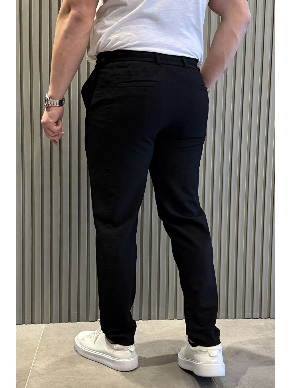 Siyah Erkek Bel Lastikli Bağcıklı Jogger Pantolon-2