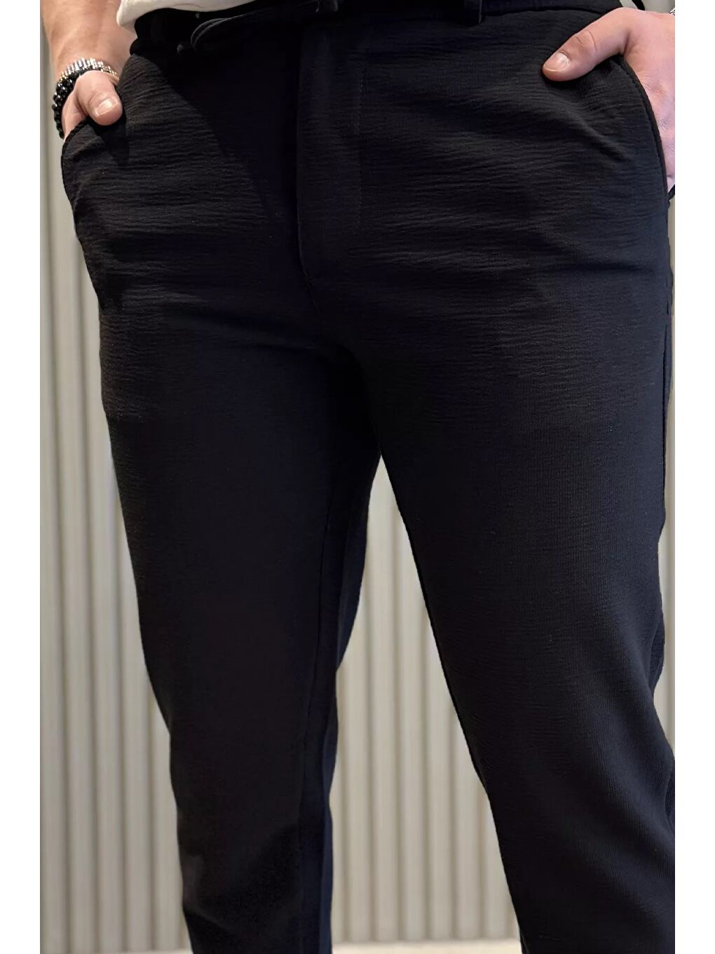 Siyah Erkek Bel Lastikli Bağcıklı Jogger Pantolon-3