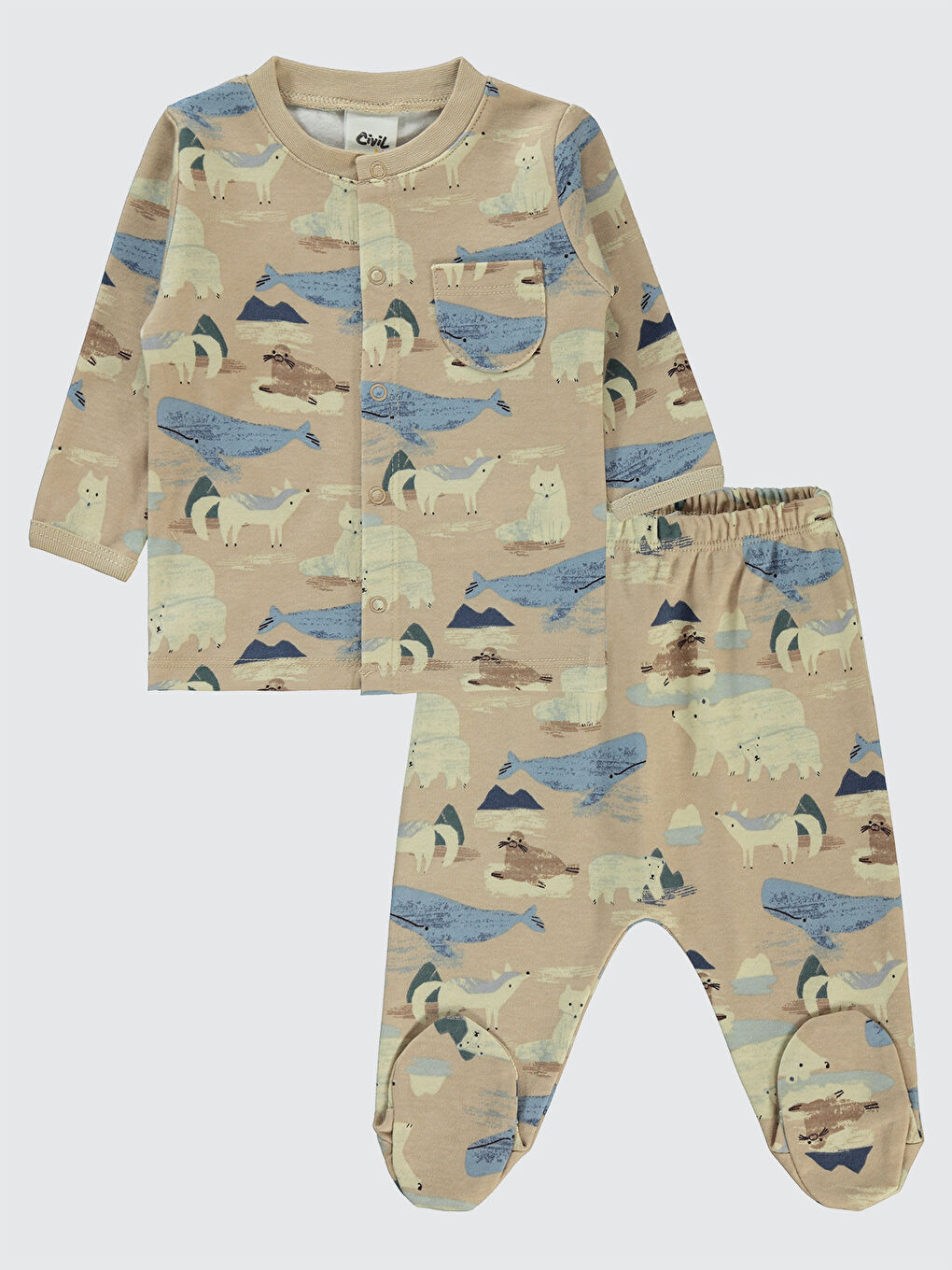 Civil Kahverengi Kız Bebek Pijama Takımı 1-6 Ay Sütlü Kahve