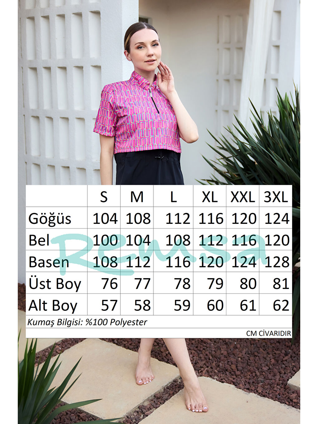 Önü Kapaklı Kısa Kollu Yarı Kapalı Tesettür Mayo Siyah03 R5303-3