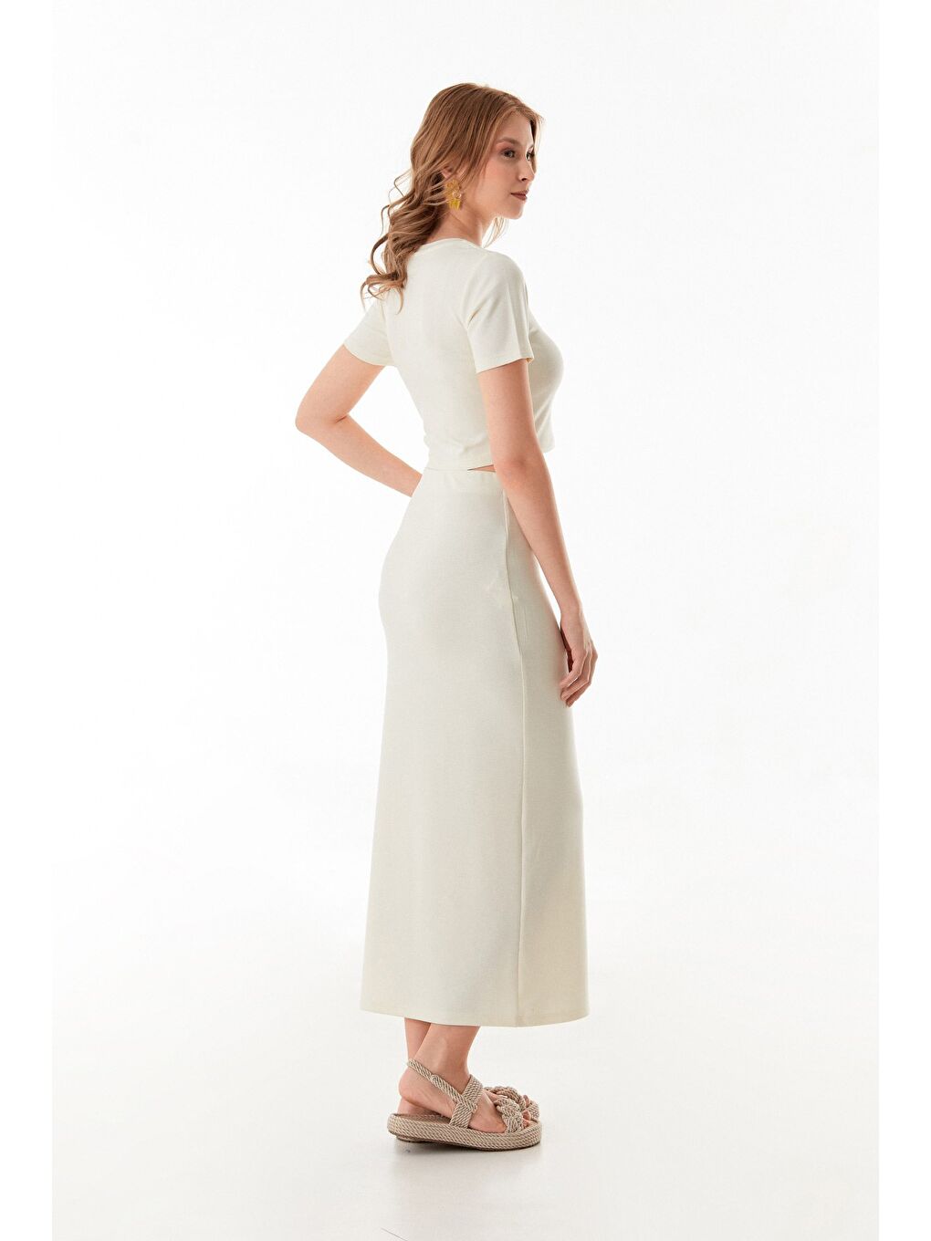 Ekru Basic Modal 2 Li Crop Etek Takım-3