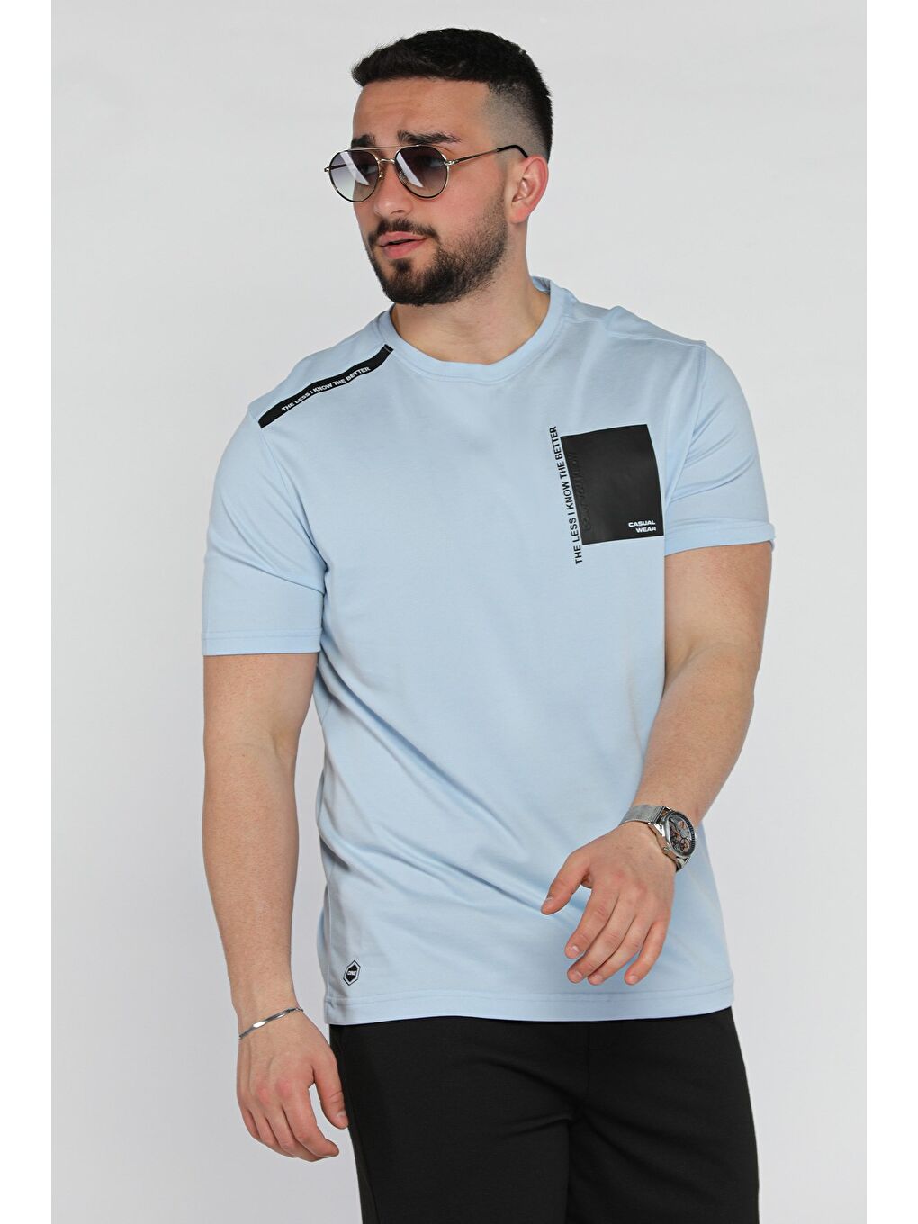 Mavi Bisiklet Yaka Baskılı Erkek Tişört-1