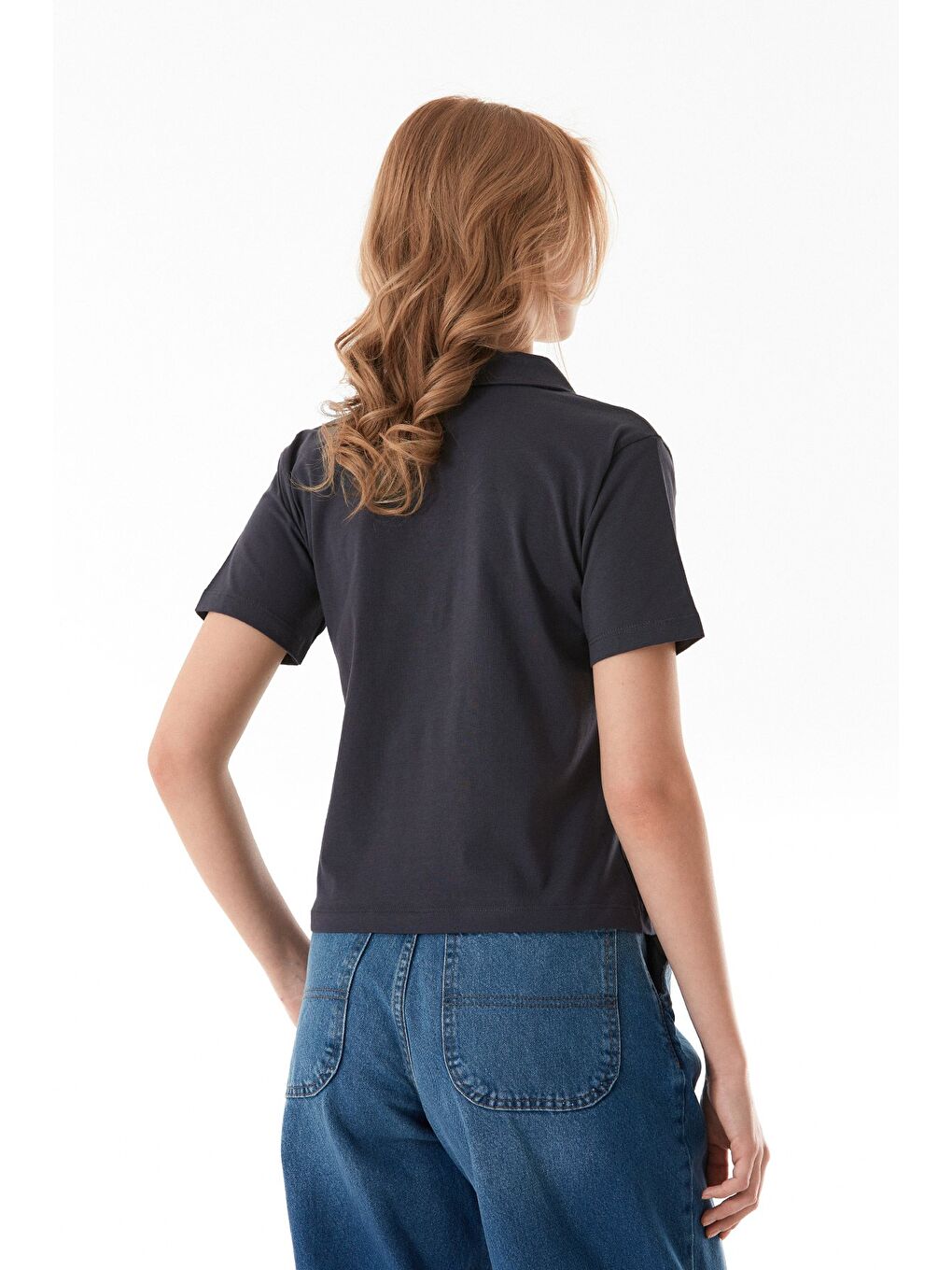 Antrasit Min Min Baskılı Polo Yaka Tişört-2