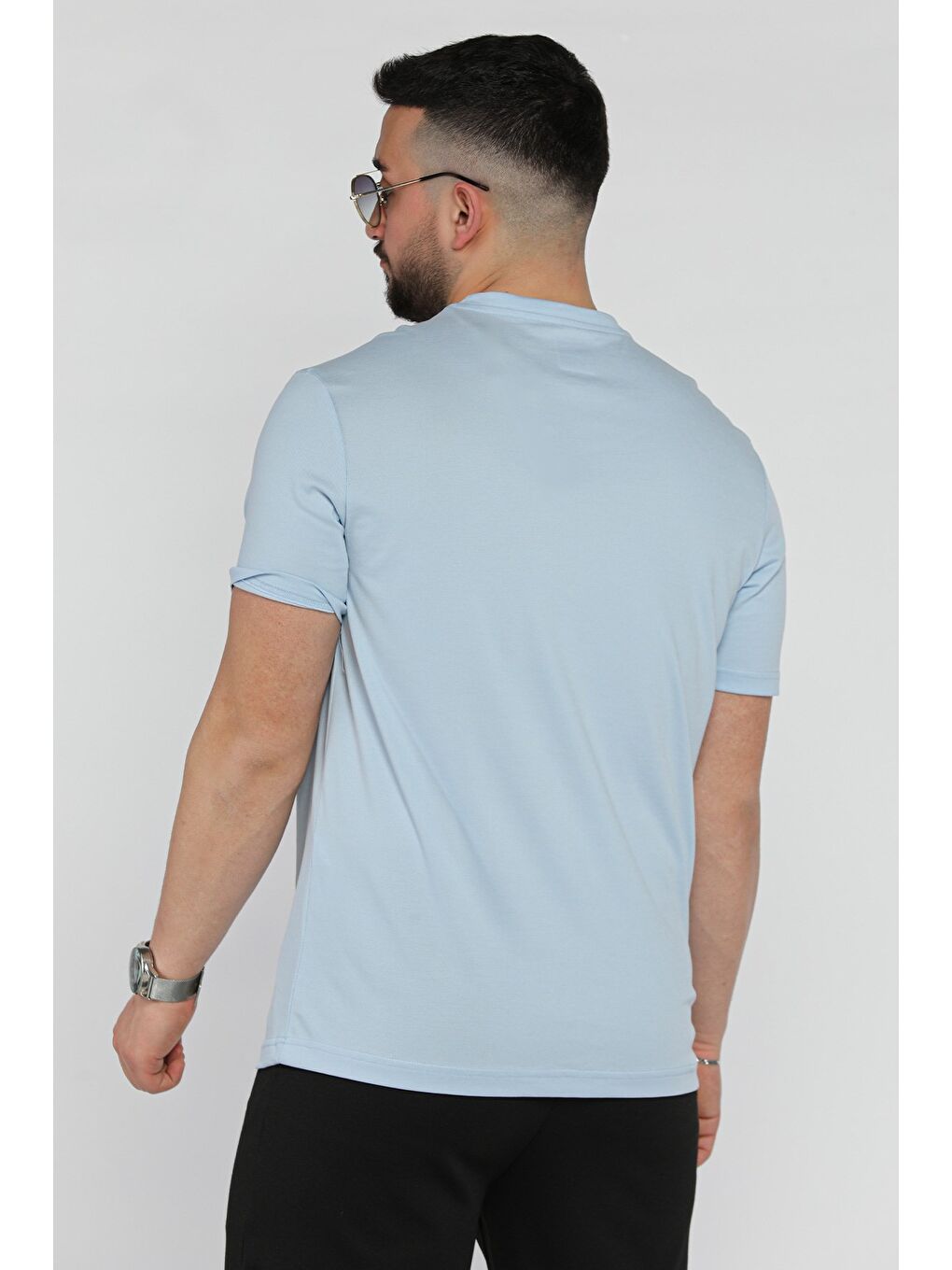 Mavi Bisiklet Yaka Baskılı Erkek Tişört-2