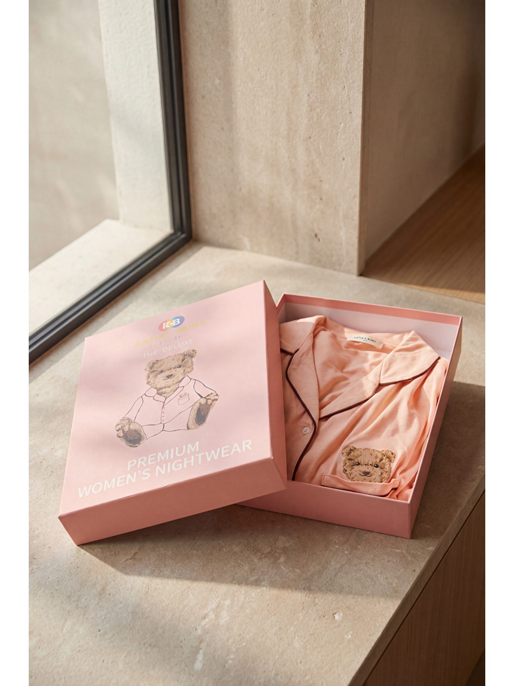 Pembe Kadın Teddy Baskılı Premium Kutulu Pijama Takımı-1