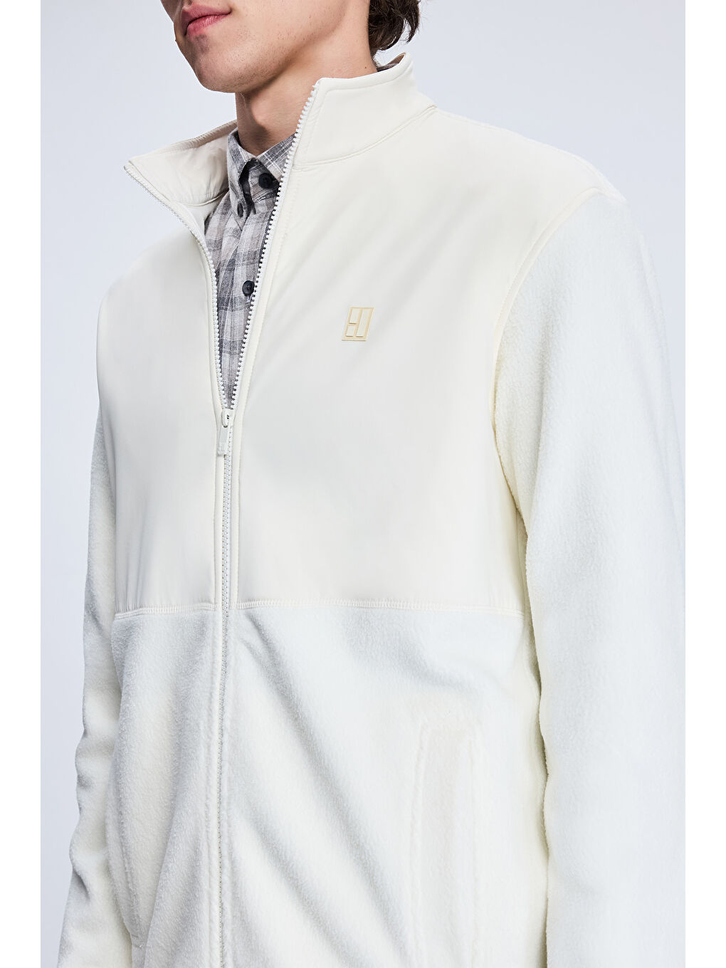 Beyaz Regular Fit Hakim Yaka Baharlık Mont-2