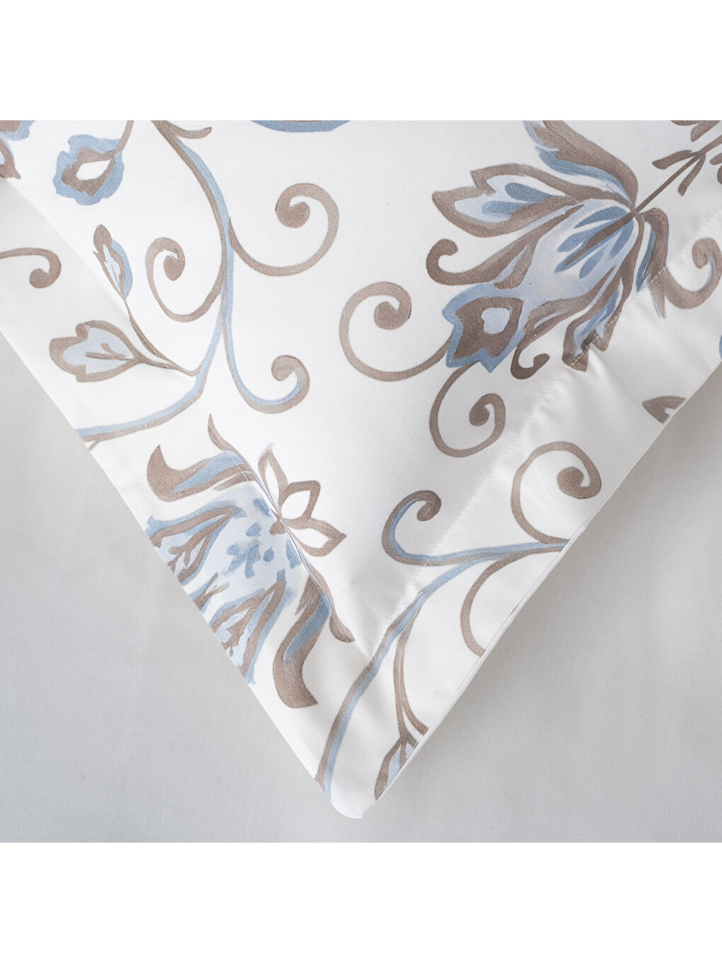 Ekru Verona Zarif Bahçe Battal Boy %100 Ege Pamuğu Nevresim Takımı - Çarşaflı - 4 Yastıklı Krem-Mavi-3