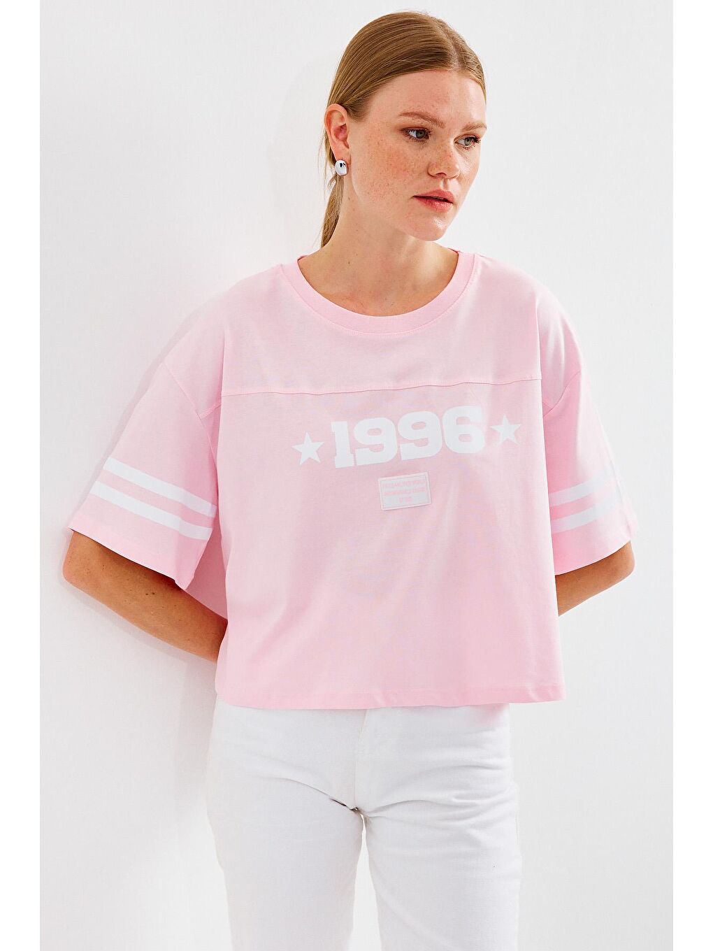 Bigdart Pembe 4322 Baskılı Oversize Basic Tişört - Pembe