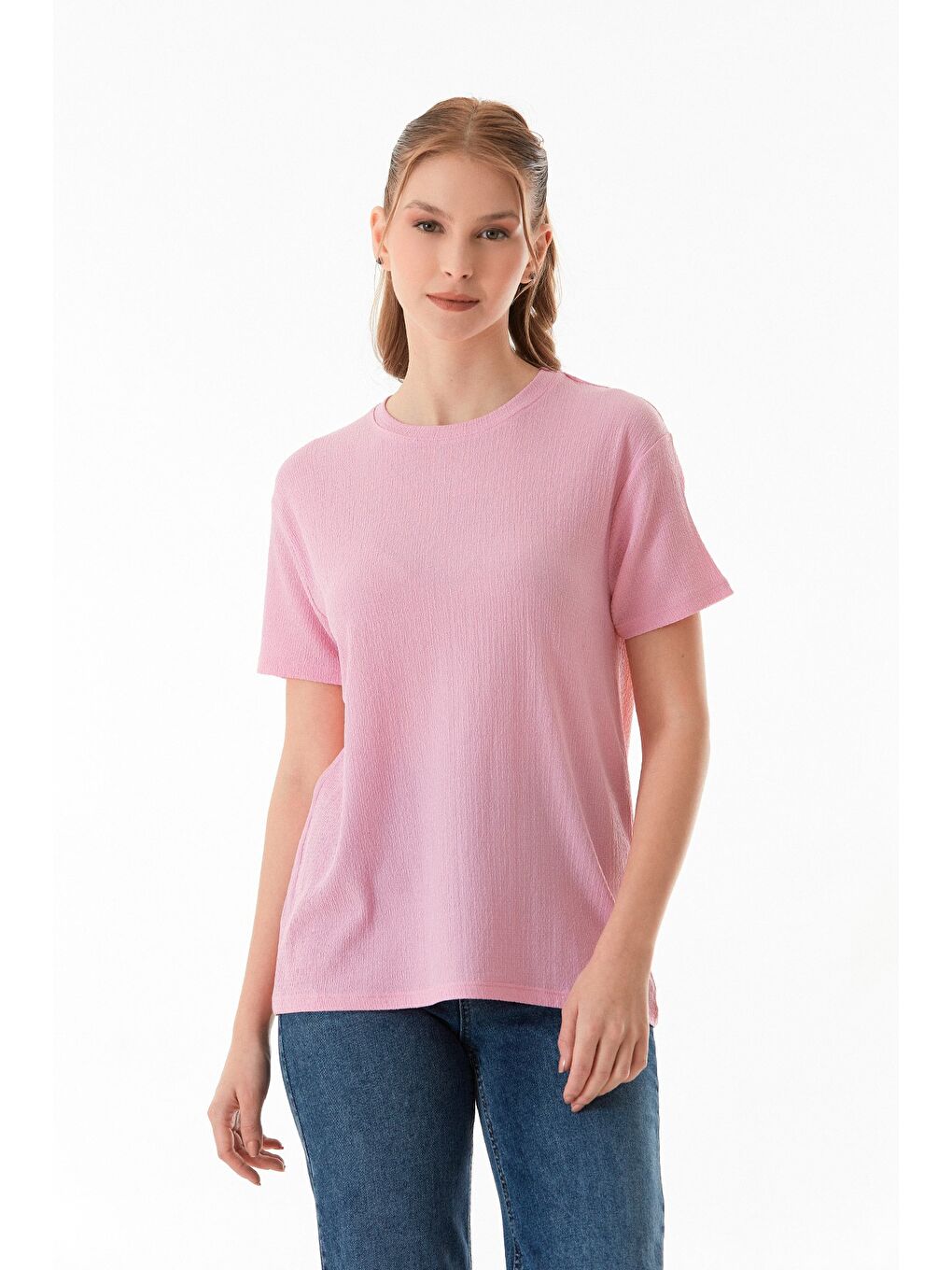 Pembe Basic Bürümcük Kumaş Tişört