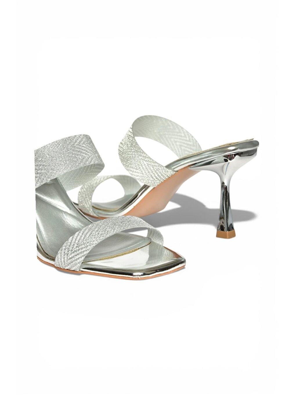 Gri Gümüş Kadın Topuklu Terlik Y820013834-5
