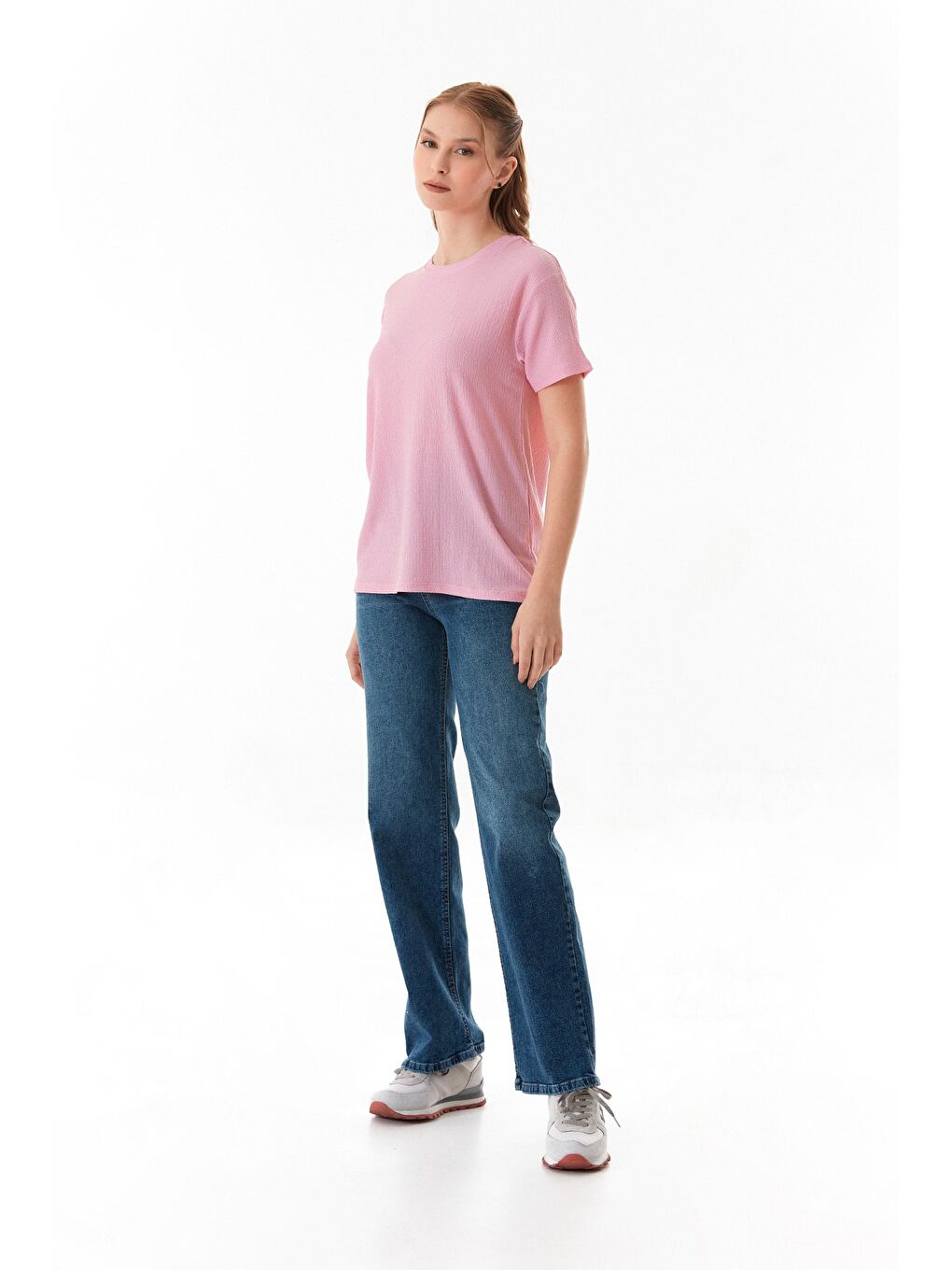 Pembe Basic Bürümcük Kumaş Tişört-1