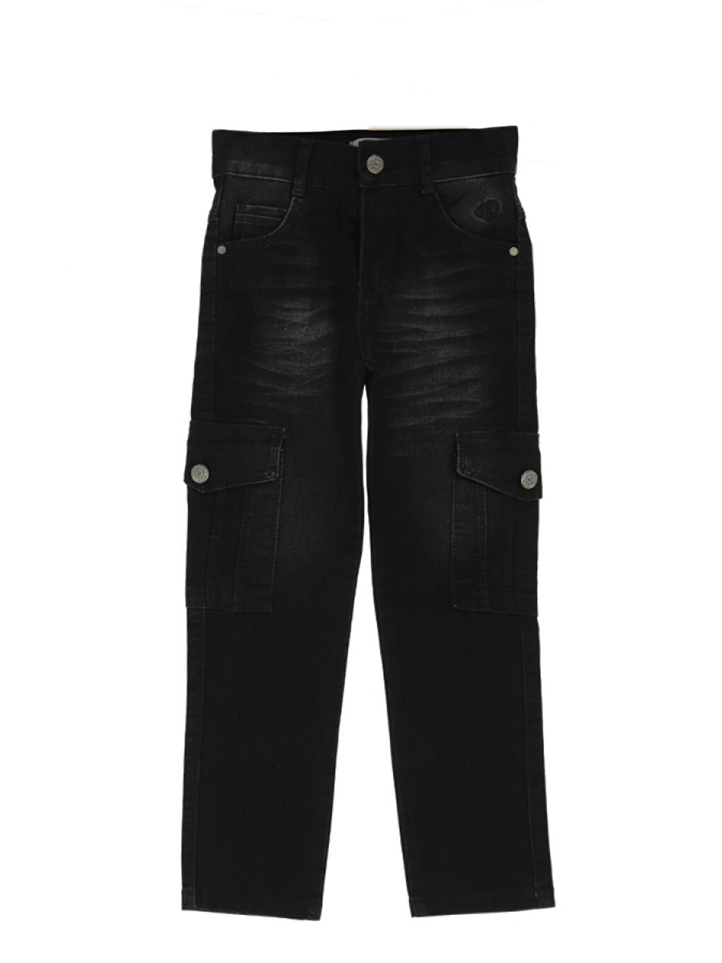 Siyah Erkek Çocuk Kargo Cepli Esnek Belli Elastanlı Jean Pantolon 13-17 Yaş 12364