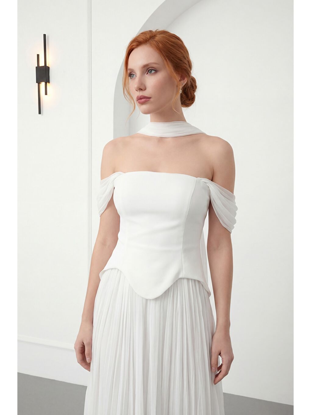 Kadın Beyaz Şal Yaka Etek Ucu Volanlı Midi Söz Nişan Nikah Abiye-3