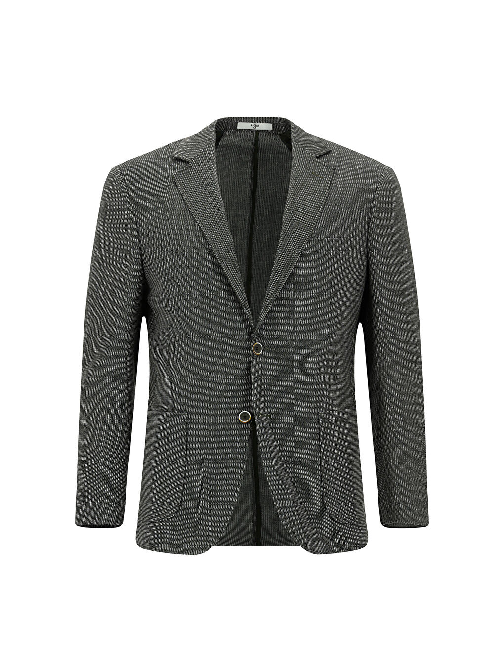 Siyah Relax Fit Rahat Kesim Keten Karışımlı Çizgili Spor Ceket