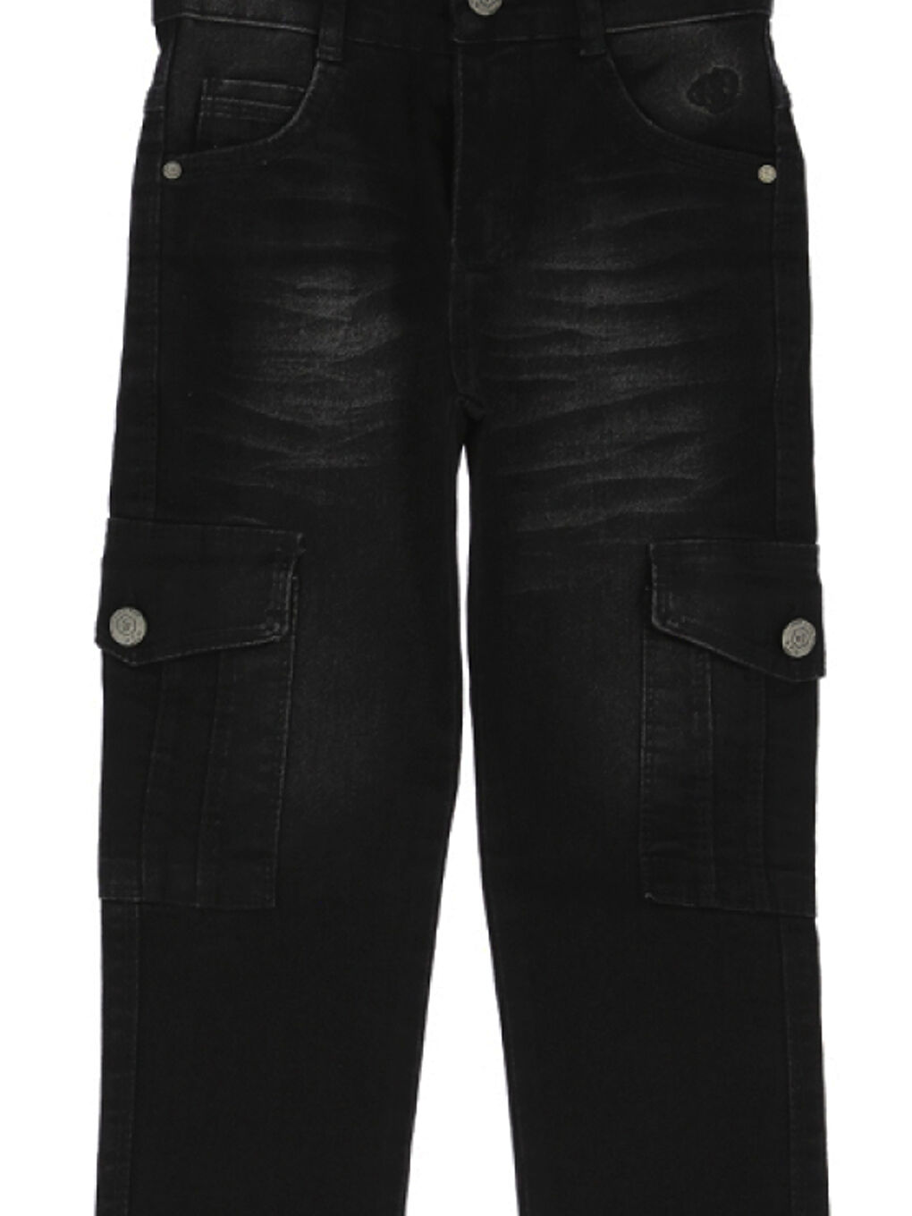Siyah Erkek Çocuk Kargo Cepli Esnek Belli Elastanlı Jean Pantolon 13-17 Yaş 12364-1