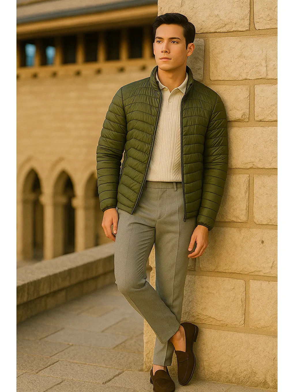 Erkek Günlük Astarlı Haki Şişme Mont-2