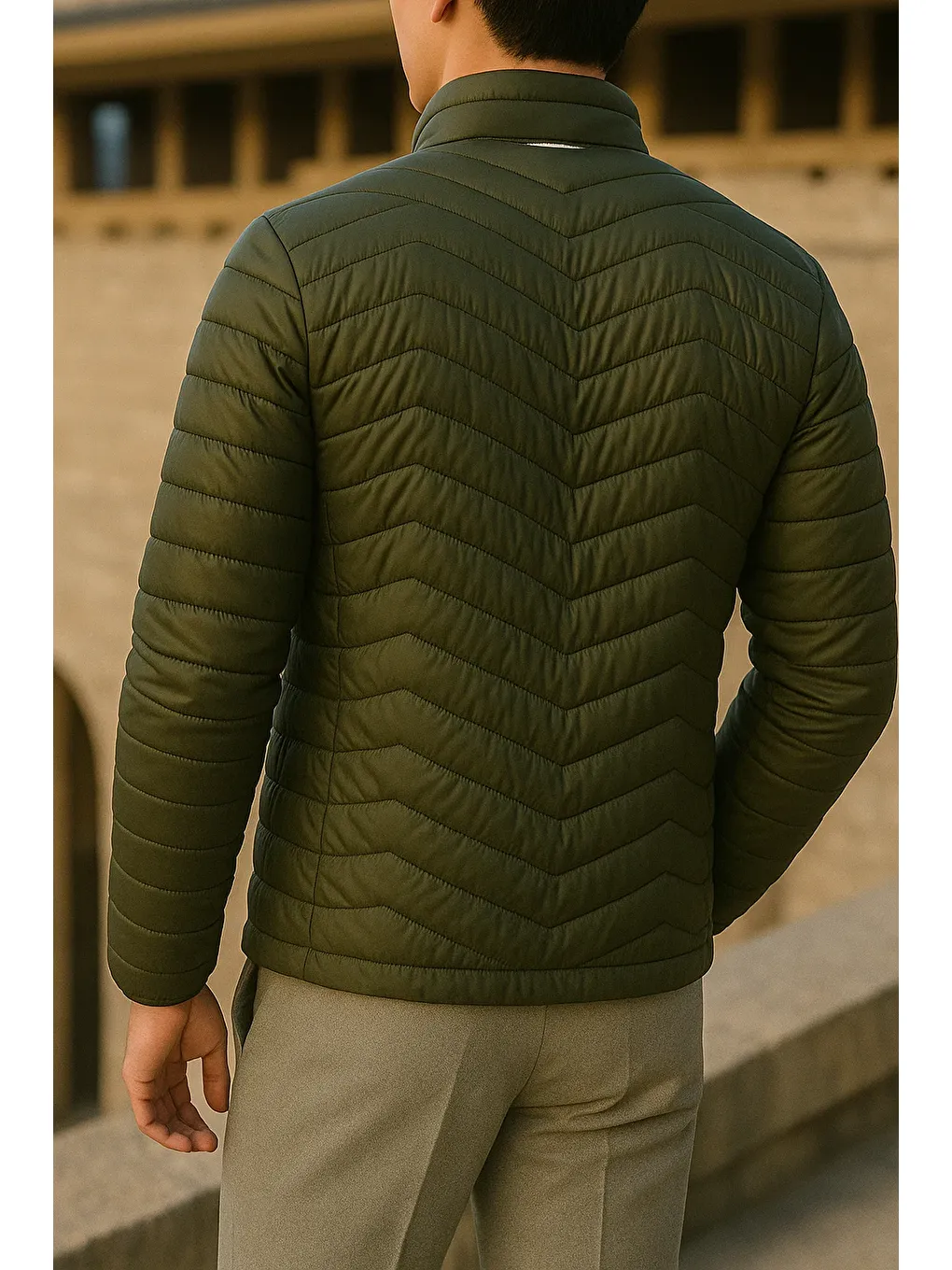 Erkek Günlük Astarlı Haki Şişme Mont-5