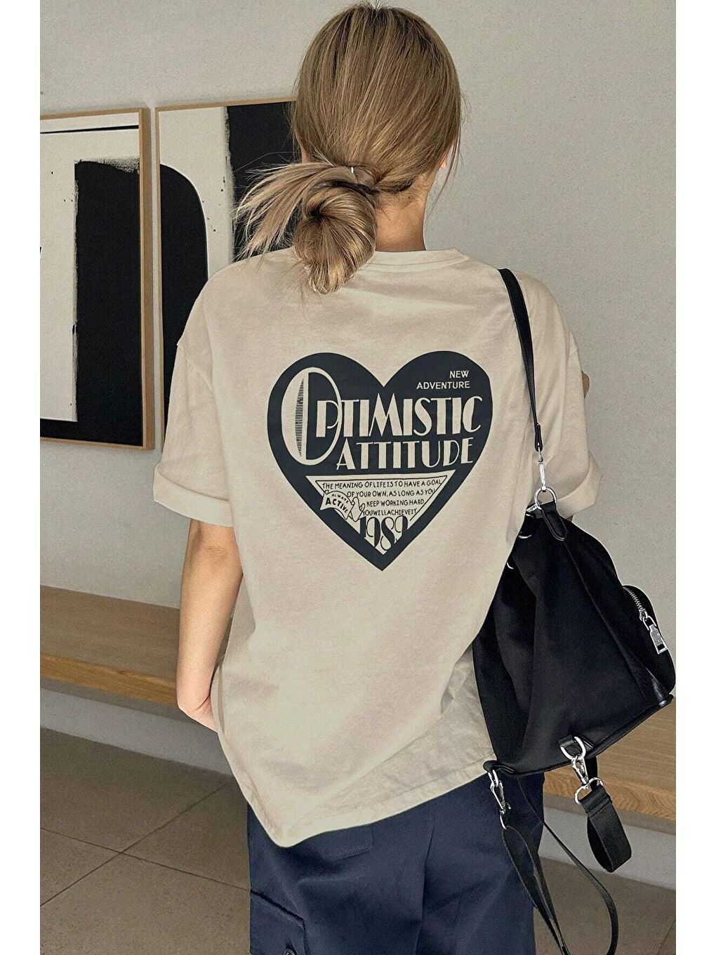 uyguntarz Bej Unisex Optimistic Baskılı Tasarım Tshirt - 1