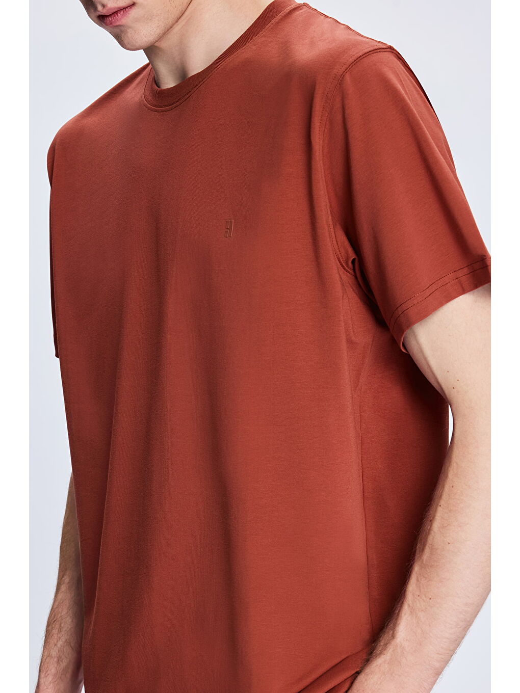 Bordo Regular Fit Bisiklet Yaka Pamuklu Triko Tişört-3