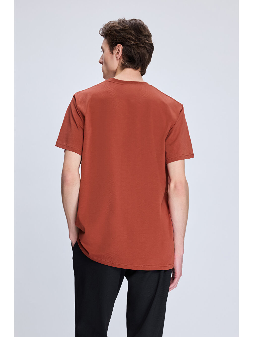 Bordo Regular Fit Bisiklet Yaka Pamuklu Triko Tişört-4