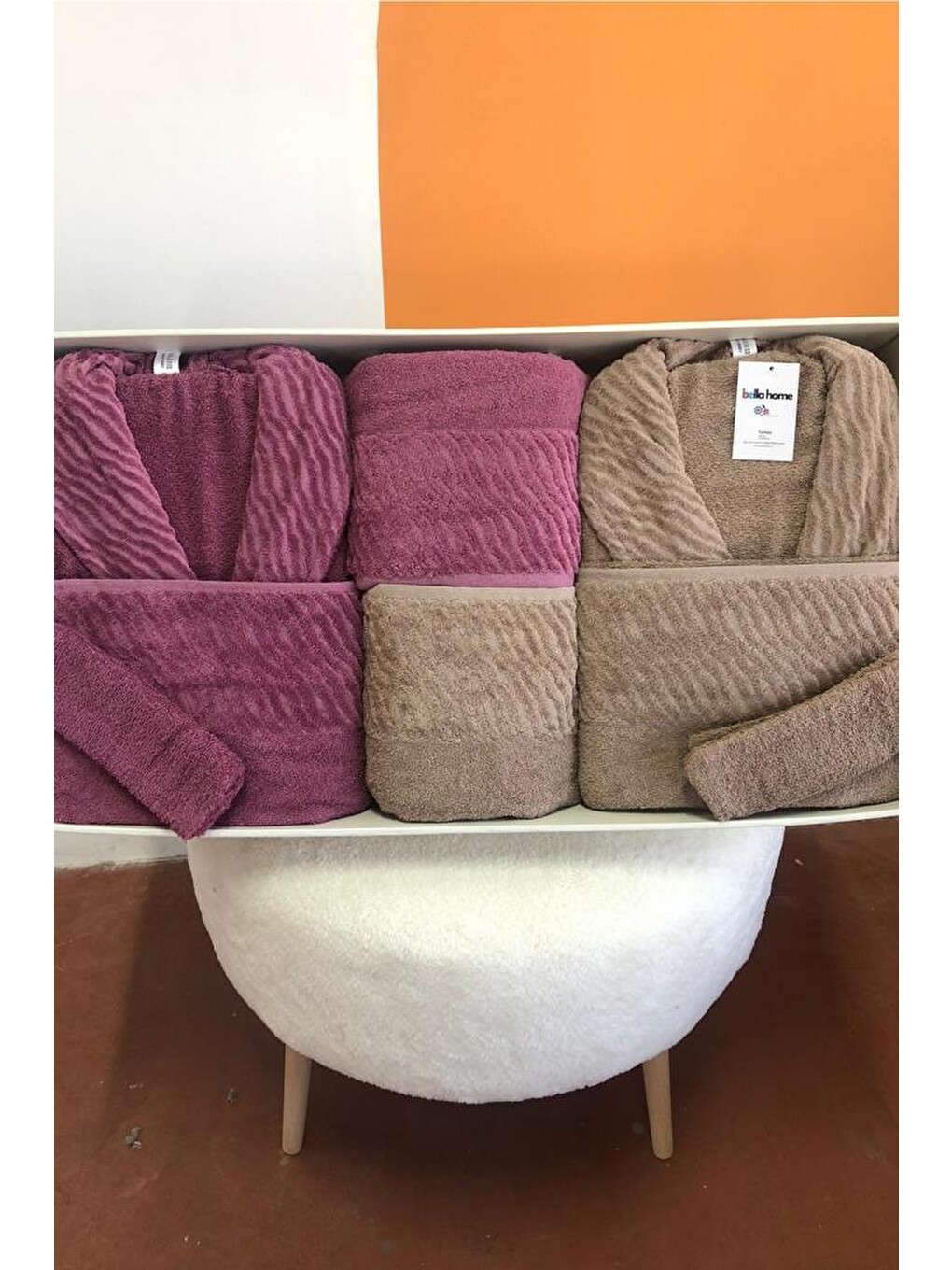 Karışık Zebra 8 Parça Aile Bornoz Takımı Mürdüm - Kahve