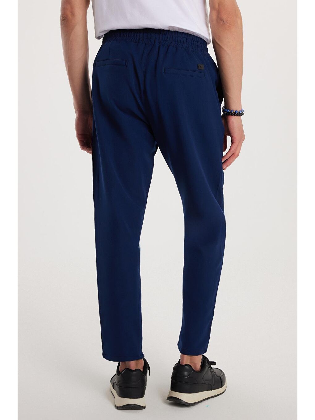 Erkek Regular Fit Beli Regular Fit Lastikli Bağcıklı Jogger Lacivert Pantolon Rahat Kesim Yan Cepli-2