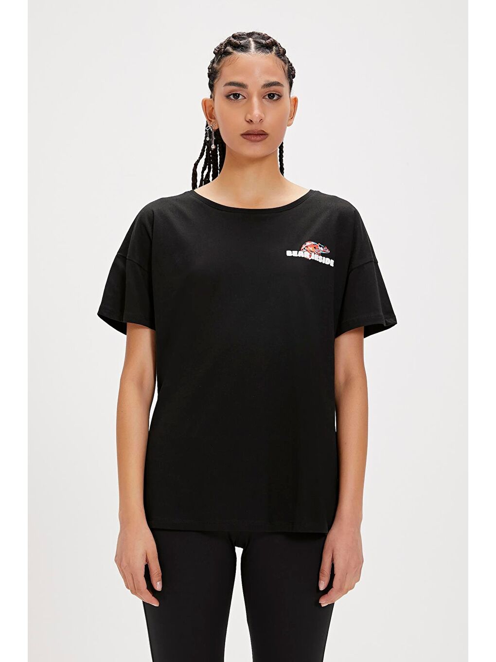 Ina Siyah Baskılı Kadın Tişört