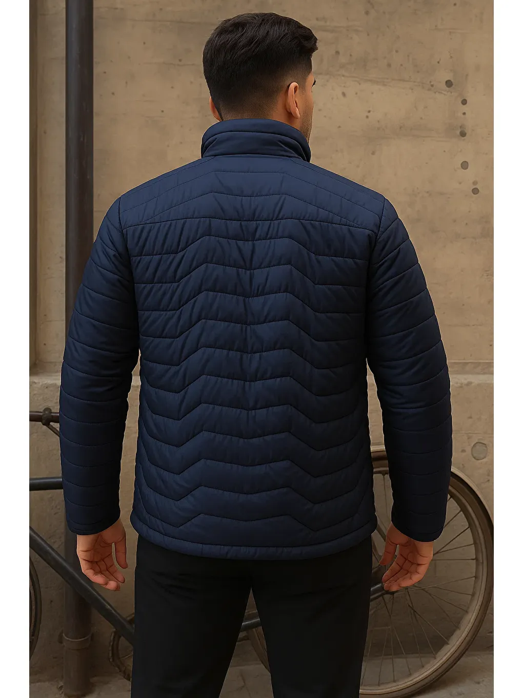 Erkek Günlük Fermuarlı Kışlık Lacivert Şişme Mont-5