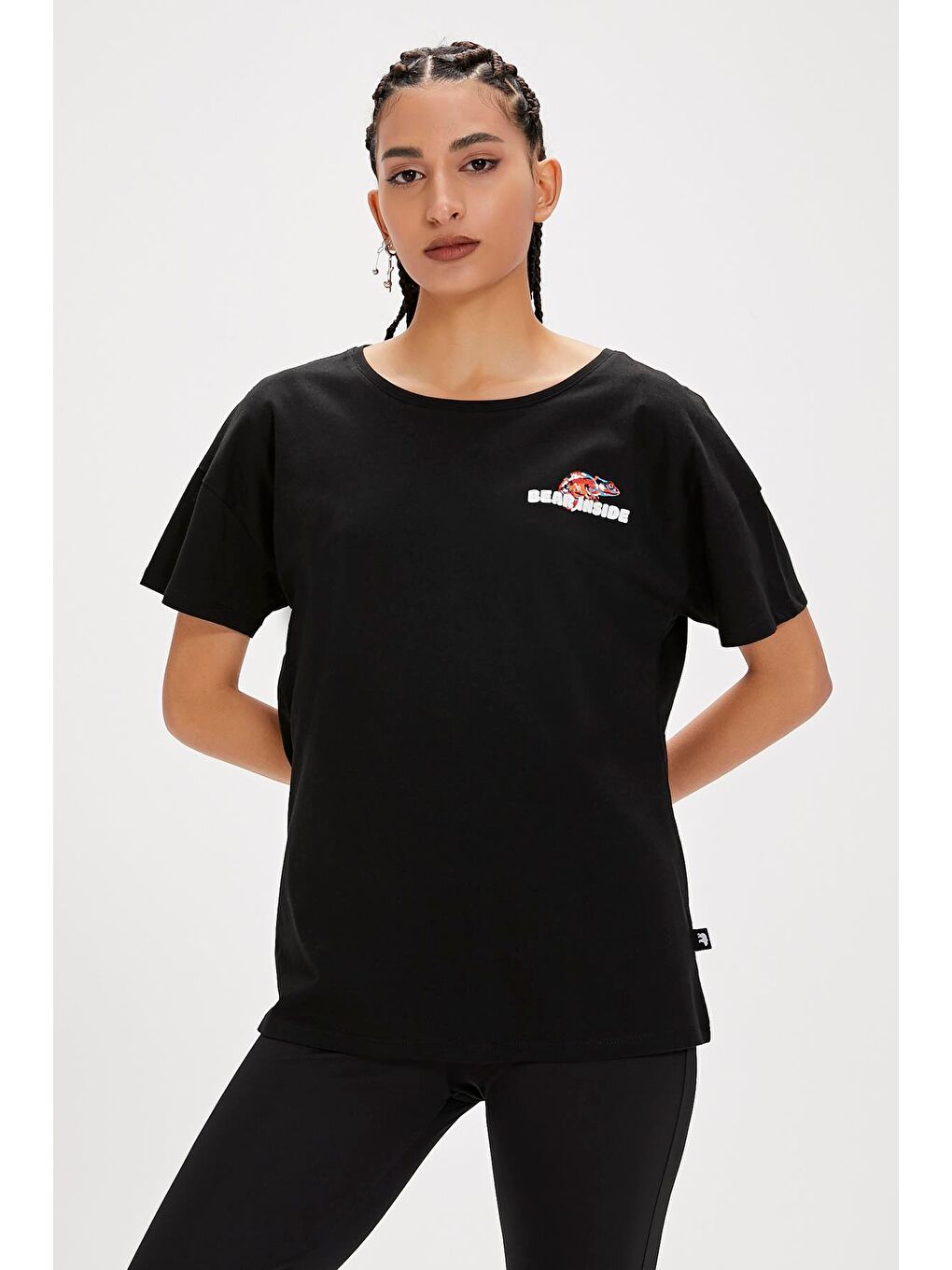 Ina Siyah Baskılı Kadın Tişört-2