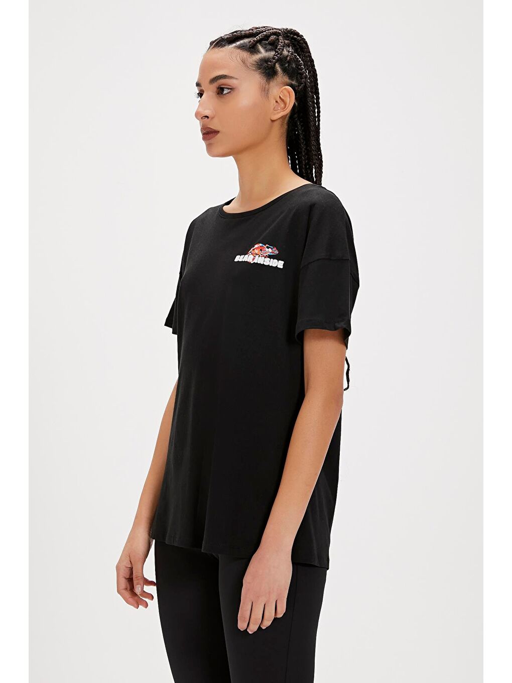 Ina Siyah Baskılı Kadın Tişört-3