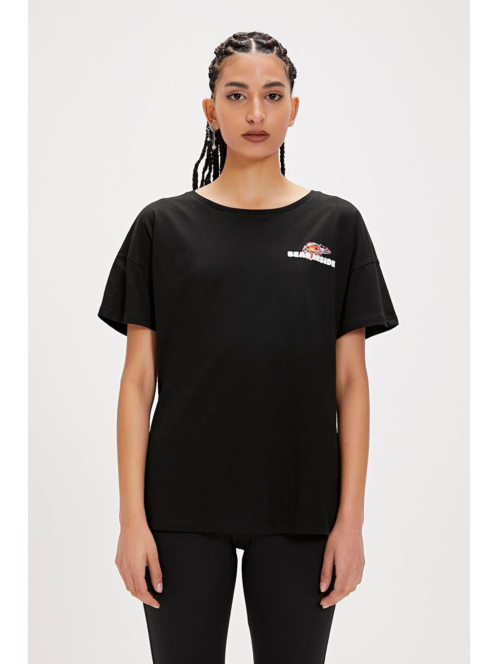 Ina Siyah Baskılı Kadın Tişört-4