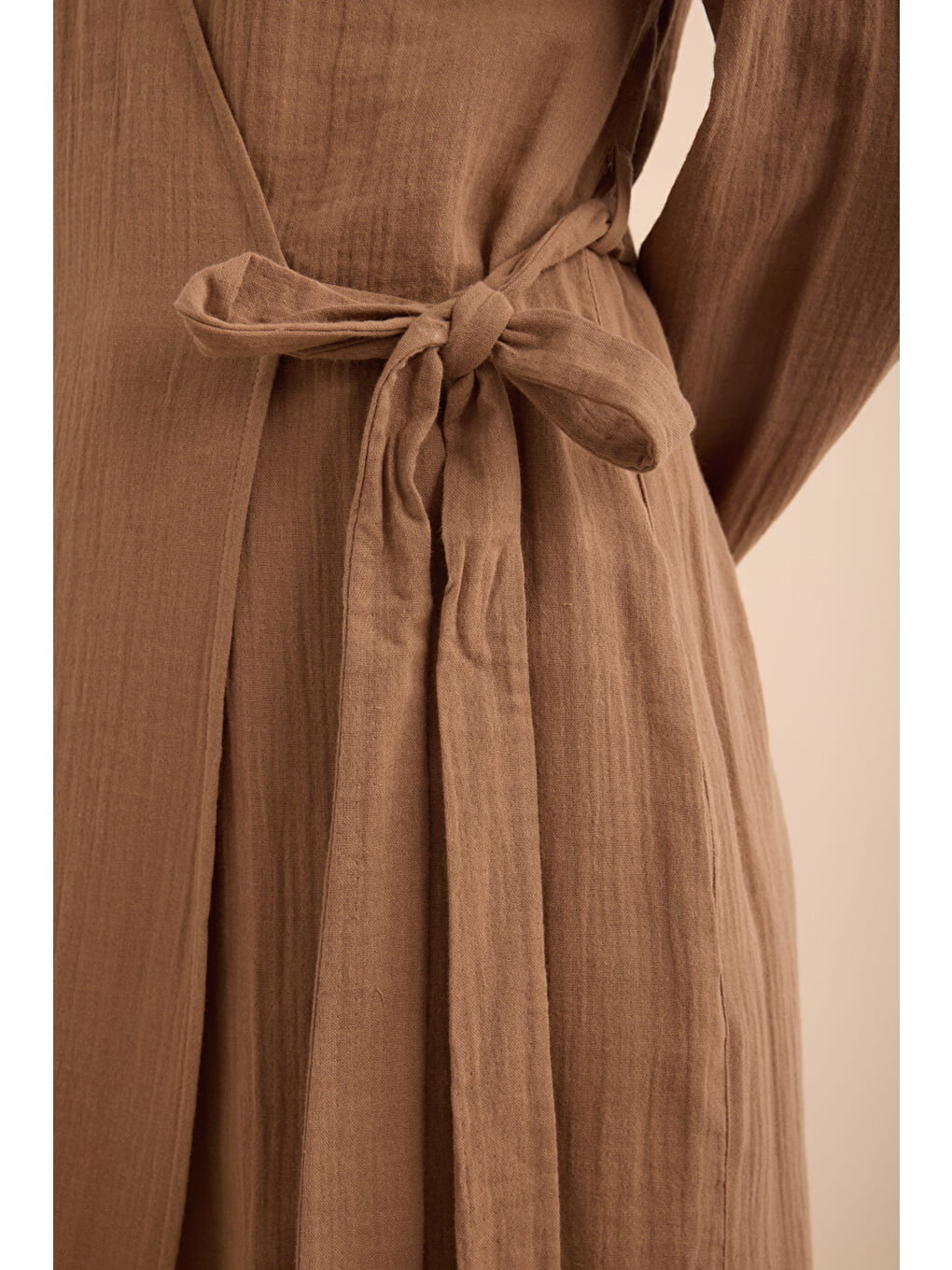 Kahverengi Viscon Pamuk , Yandan Bağlamalı Sabahlık-5