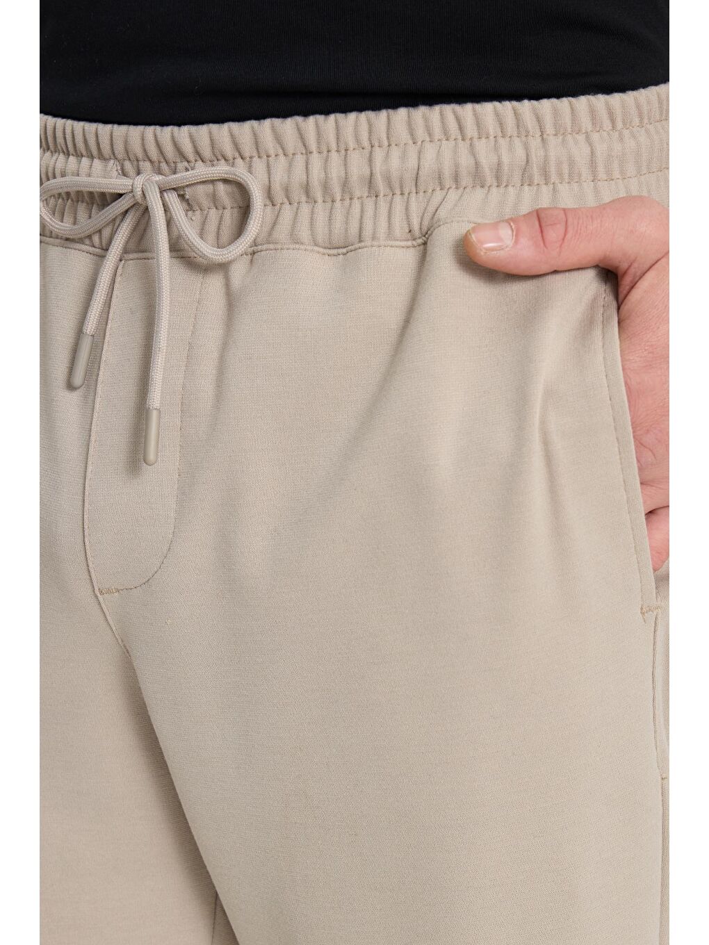 Erkek Regular Fit Klasik Kesim Beli Lastikli Bağcıklı Bej  Jogger Pantolon-5