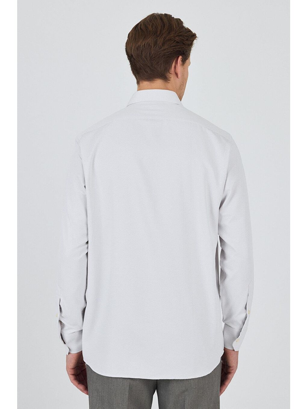 Bej Uzun Kol Desenli Armürlü Sert Yaka Cepli Pamuklu Classic Comfort Fit Gömlek 1004250183-3