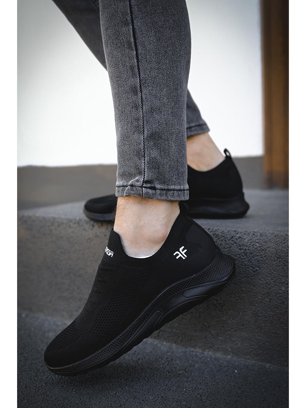 Siyah Ossa Slip On Nefes Alan Kalın Taban Erkek Sneaker-4