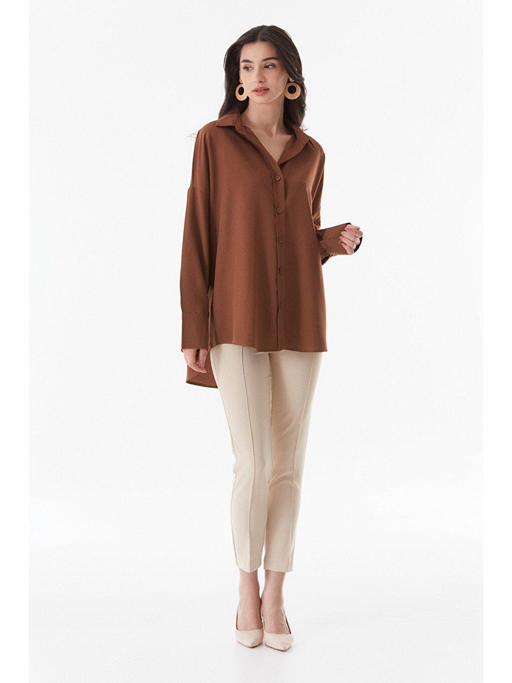 Kahverengi Basic Salaş Gömlek-1