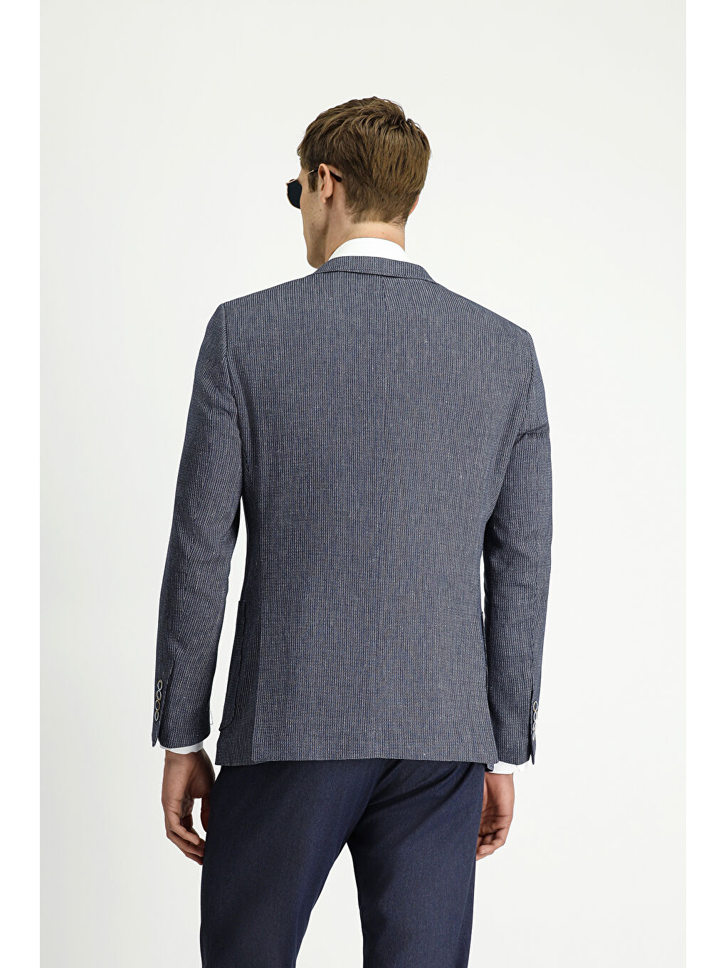 Lacivert Regular Fit Keten Karışımlı Çizgili Spor Ceket-4